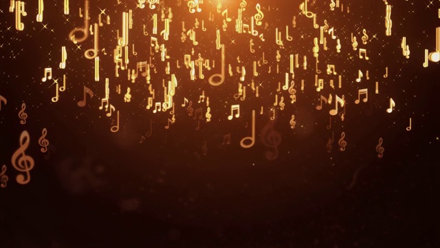 音乐音符扭曲与星星灯和散景灯金环背景。