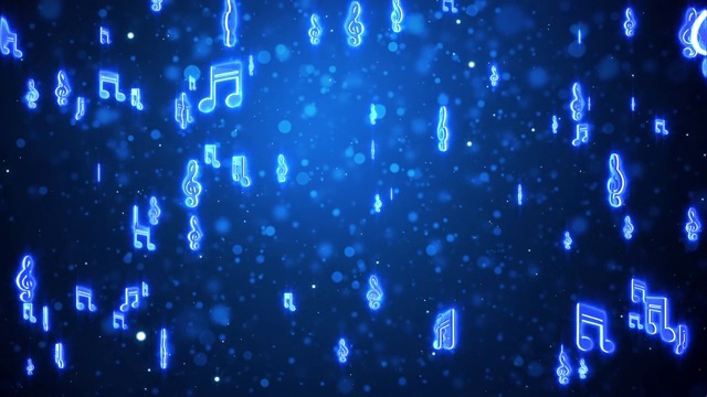 詳情圖-音樂音符符號粒子循環(huán)動畫。音符浮動。帶有耀斑的抽象背景。