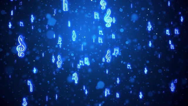 詳情圖-音樂音符符號粒子循環(huán)動畫。音符浮動。帶有耀斑的抽象背景。