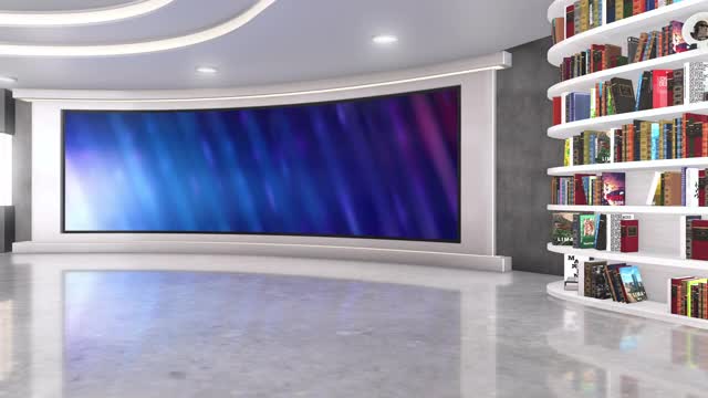 电视演播室，虚拟演播室。理想的绿色丝网合成。
