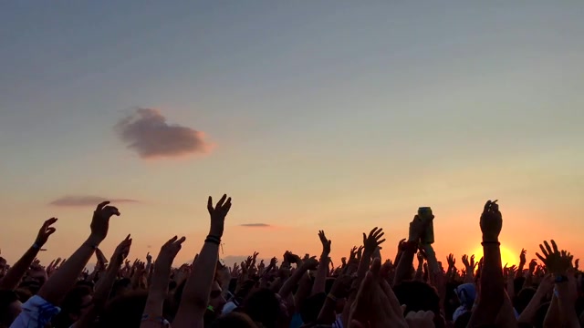 详情图-大群人享受露天音乐会的特写后视图