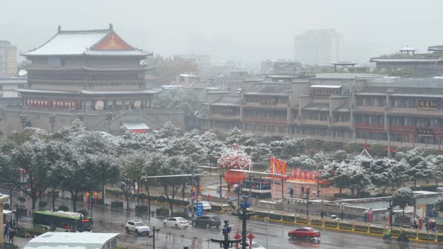 中国西安的雪城。