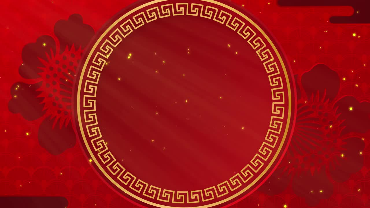 新年快乐。剪纸的风格。中国装饰经典节日背景。传统的农历年背景悬挂灯笼和鲜花。带有复制空间的4K循环。