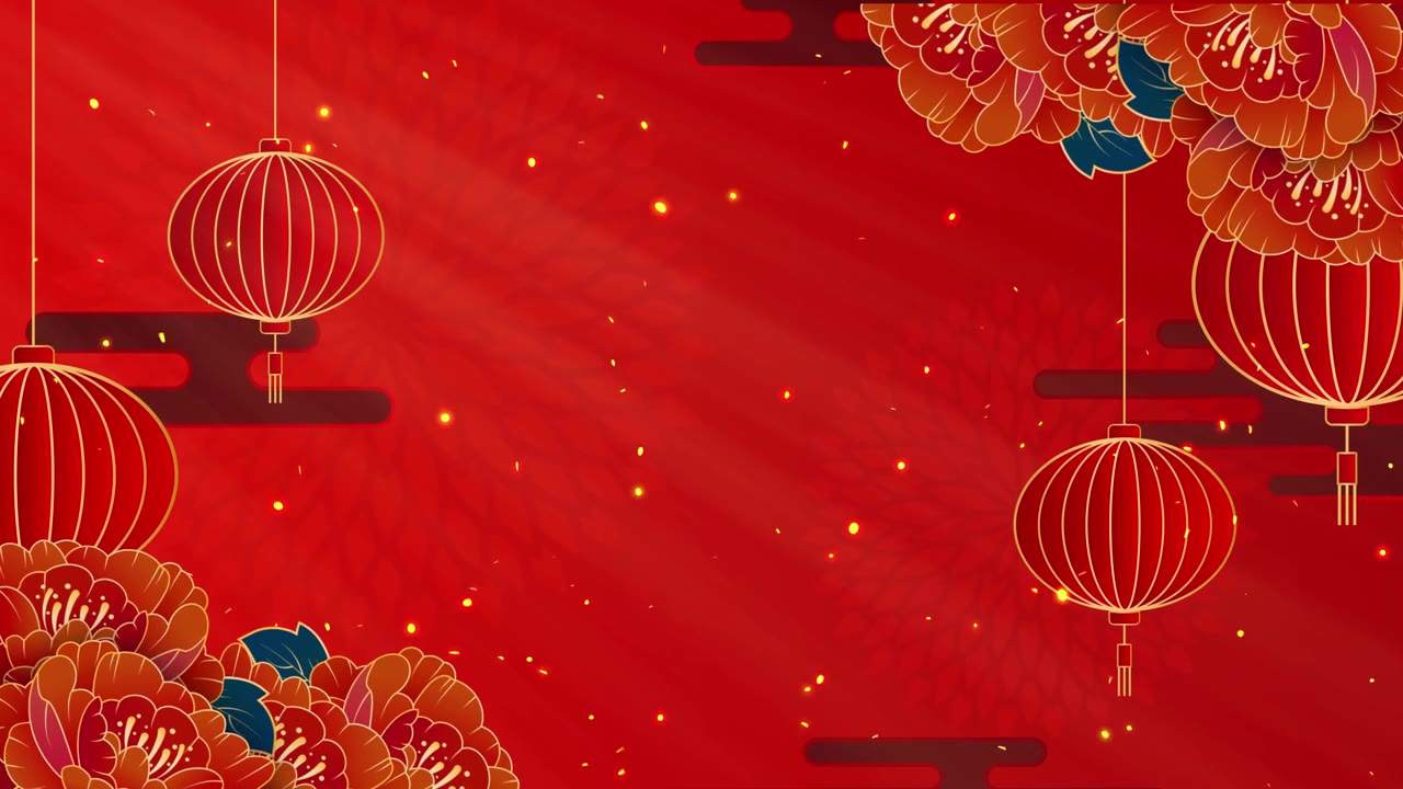 詳情圖-中國(guó)新年，新年快樂(lè)，傳統(tǒng)的農(nóng)歷年背景懸掛燈籠和鮮花。無(wú)縫4K循環(huán)視頻動(dòng)畫與復(fù)制空間。