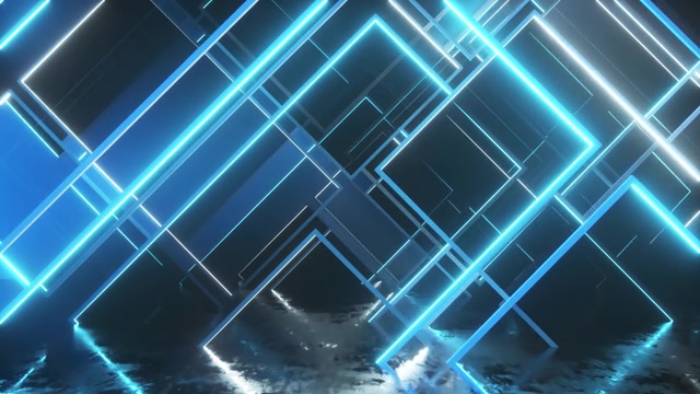 详情图-移动玻璃霓虹块。现代紫外灯光。无缝循环3d渲染
