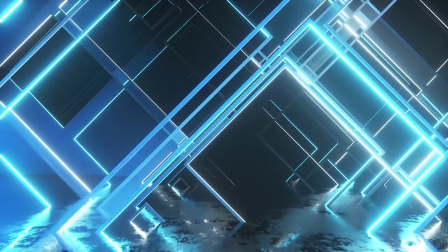 详情图-移动玻璃霓虹块。现代紫外灯光。无缝循环3d渲染
