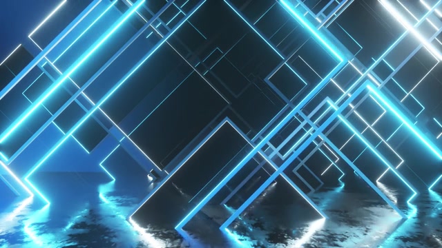 详情图-移动玻璃霓虹块。现代紫外灯光。无缝循环3d渲染