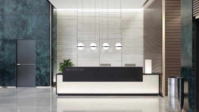 详情图-现代化的办公室大堂内部区域有电梯和楼梯和长长的接待台