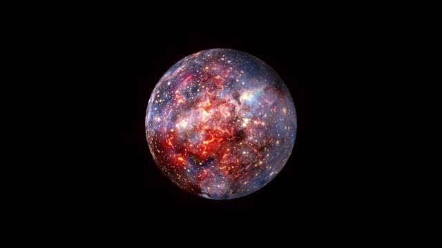 有質(zhì)感的科幻小說(shuō)抽象的外星球球體與神秘的力量能量燃燒在里面。發(fā)光，光和緩慢移動(dòng)的神秘星球在太空。4K 3D循環(huán)運(yùn)動(dòng)圖形。燒壞了星球。