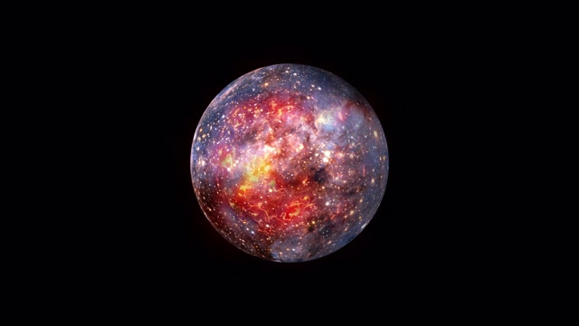 詳情圖-有質(zhì)感的科幻小說抽象的外星球球體與神秘的力量能量燃燒在里面。發(fā)光，光和緩慢移動的神秘星球在太空。4K,3D循環(huán)運動圖形。燒壞了星球。