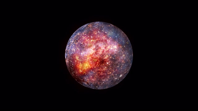 詳情圖-有質(zhì)感的科幻小說抽象的外星球球體與神秘的力量能量燃燒在里面。發(fā)光，光和緩慢移動的神秘星球在太空。4K,3D循環(huán)運動圖形。燒壞了星球。