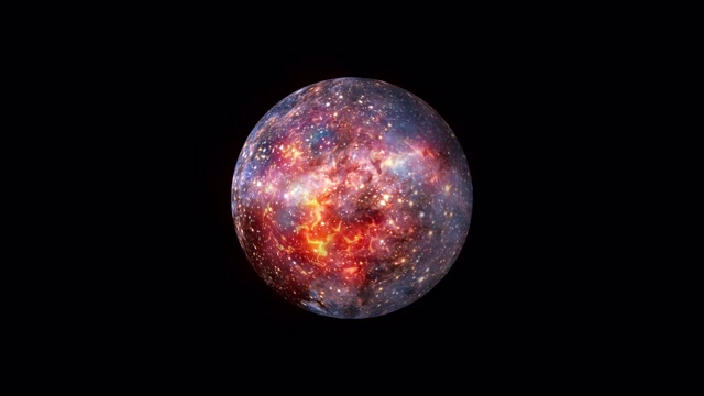 詳情圖-有質(zhì)感的科幻小說抽象的外星球球體與神秘的力量能量燃燒在里面。發(fā)光，光和緩慢移動的神秘星球在太空。4K,3D循環(huán)運動圖形。燒壞了星球。