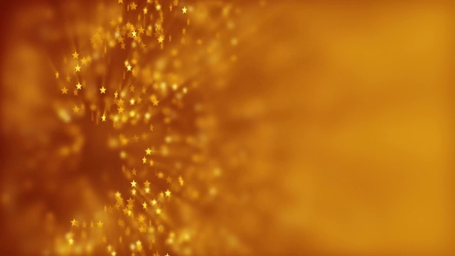4 k。无缝循环。金色星星的抽象背景。3d动画圣诞和新年，生日和假期。魔星旋转墙纸。
