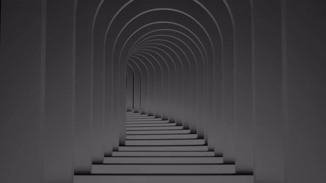 无尽的黑白隧道，两边都是拱门