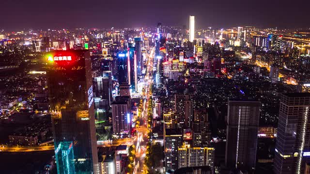湖南长沙市中心无人机夜景延时摄影