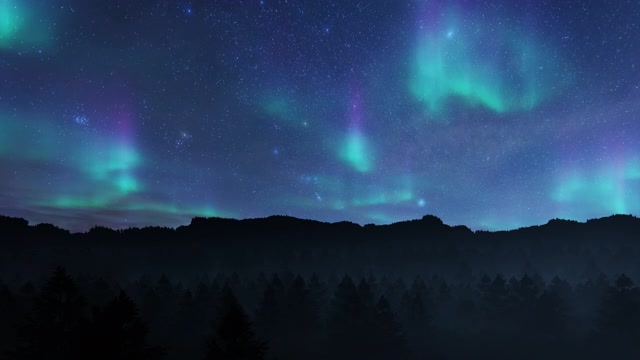詳情圖-北極光森林山脈上空的北極光，4K