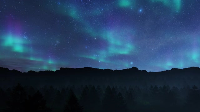 詳情圖-北極光森林山脈上空的北極光，4K