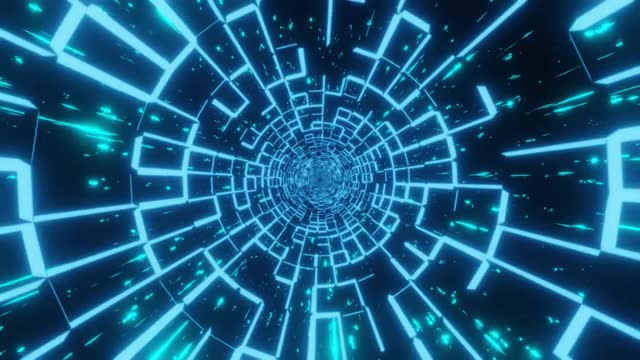 詳情圖-抽象科幻未來(lái)外星空間發(fā)光的光蟲(chóng)洞速度隧道3D渲染