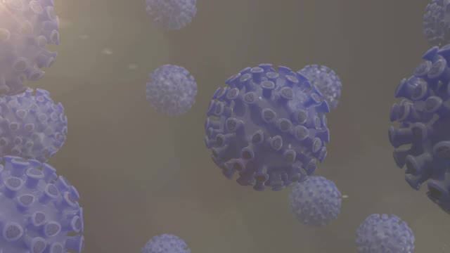 冠状病毒细胞运动的3D动画。COVID-19大流行。