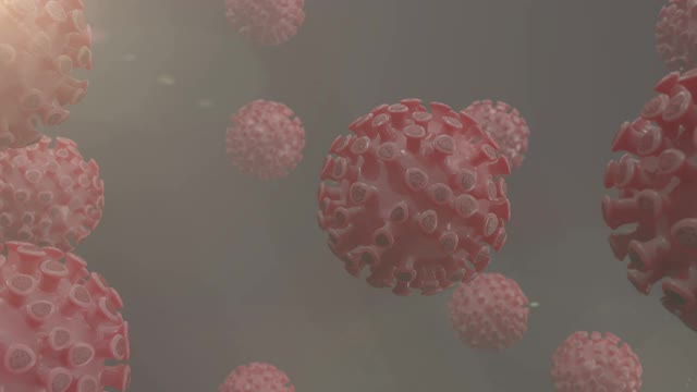 冠状病毒细胞运动的3D动画。COVID-19大流行。