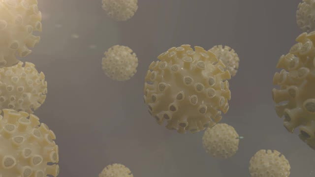 冠状病毒细胞运动的3D动画。COVID-19大流行。