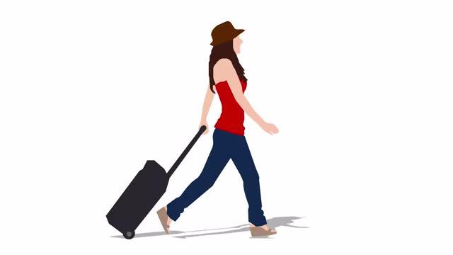 行走的女人(帶旅行袋)卡通動畫。循環(huán)動畫(4K視頻)。