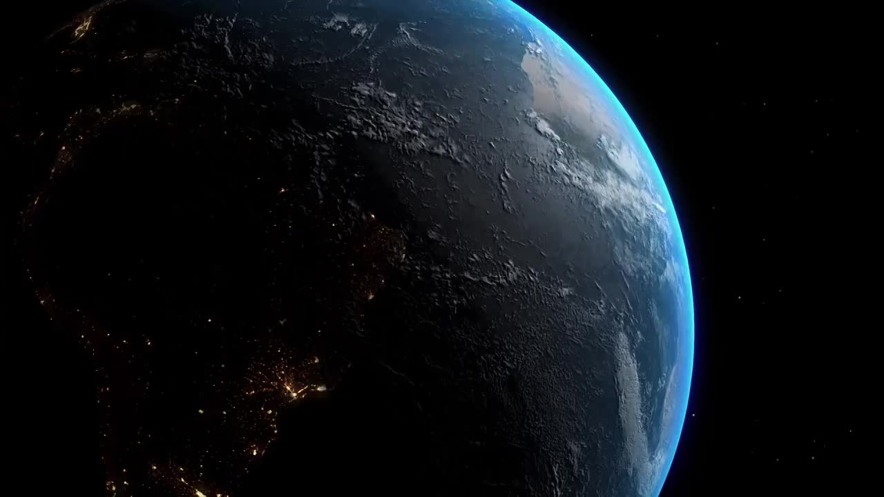 现实地球与城市灯光，可循环，60帧/秒