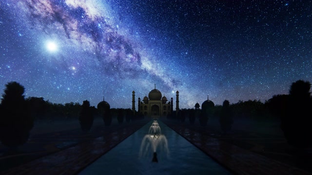 詳情圖-泰姬瑪哈在星空下的輪廓4K