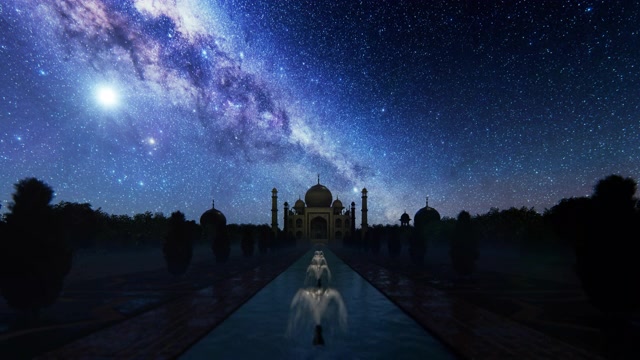 詳情圖-泰姬瑪哈在星空下的輪廓4K