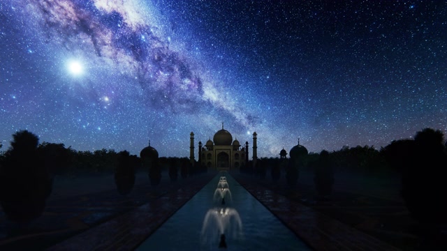 詳情圖-泰姬瑪哈在星空下的輪廓4K