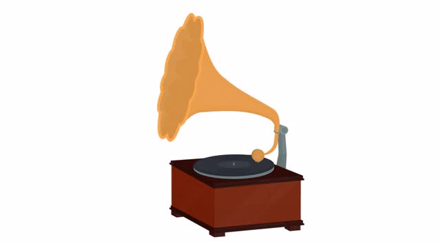 留声机。唱机动画。卡通