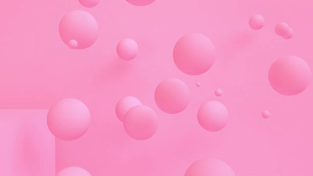 4k粉红球漂浮在运动三维几何形状，运动图形设计抽象循环动画背景。