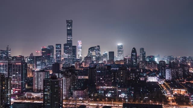 詳情圖-T/L,ZI鳥瞰圖北京天際線和市中心在晚上/北京，中國