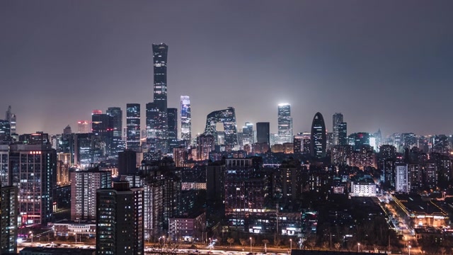 詳情圖-T/L,ZI鳥瞰圖北京天際線和市中心在晚上/北京，中國