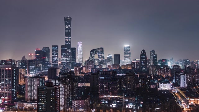詳情圖-T/L,ZI鳥瞰圖北京天際線和市中心在晚上/北京，中國