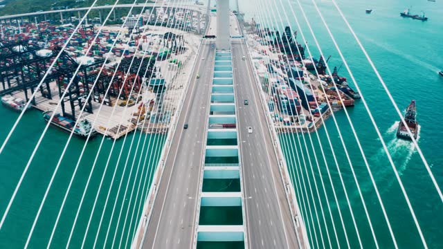 详情图-鸟瞰图桥梁和港口