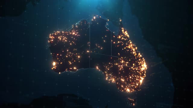 澳大利亚城市灯光照明的夜晚地图