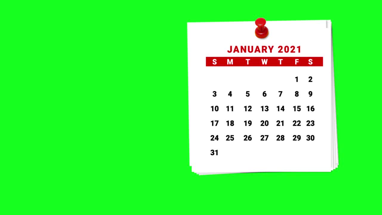 2021年日历倒计时1月到8月在绿色屏幕上