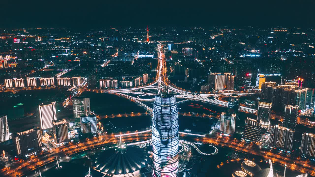 中國河南省鄭州市城市夜景航拍圖