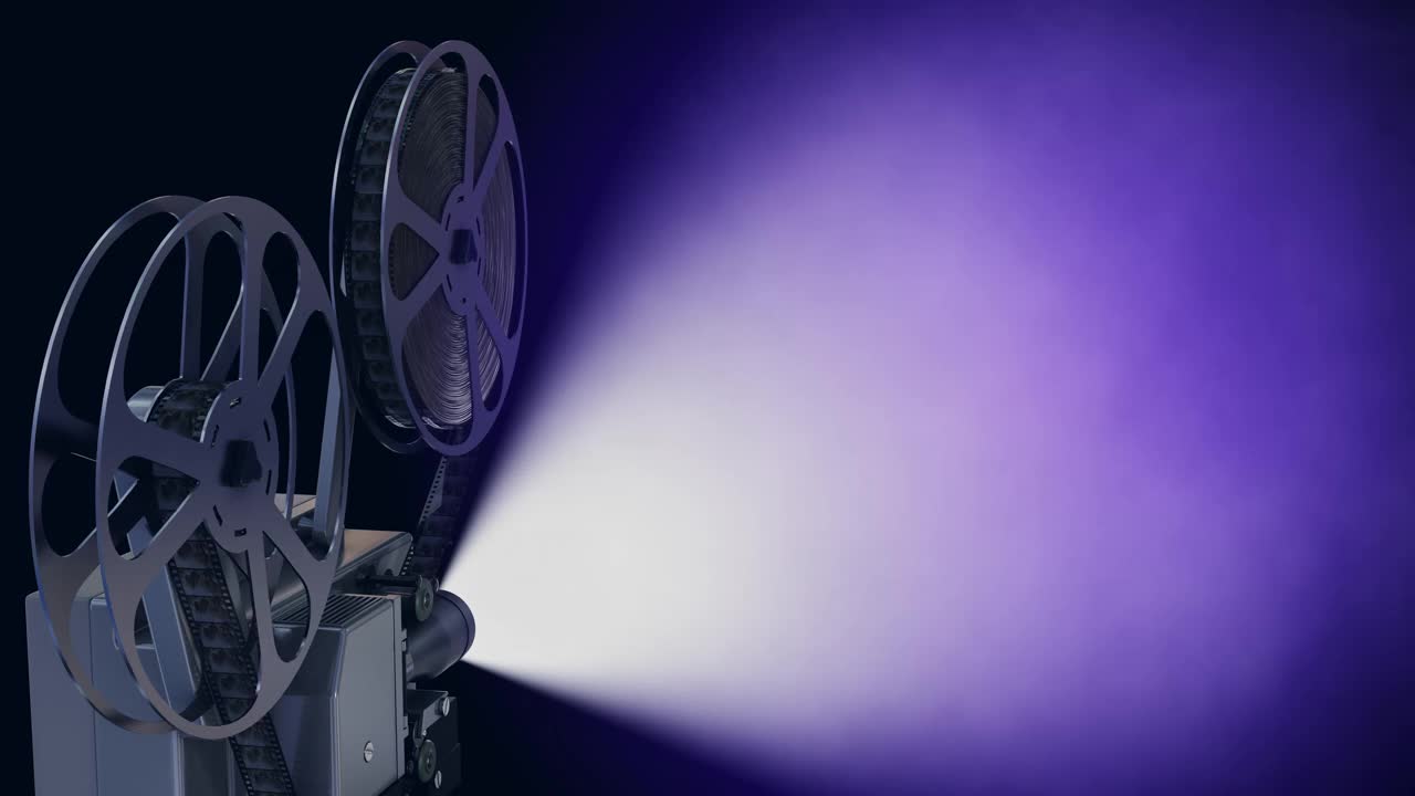 电影放映机用空的电影屏幕在蓝色分形光线下照射