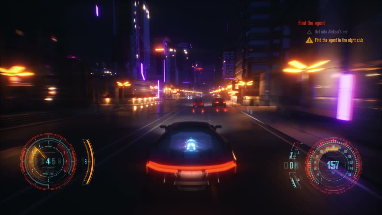 虛擬賽車游戲與HUD。朋克風(fēng)格的城市
