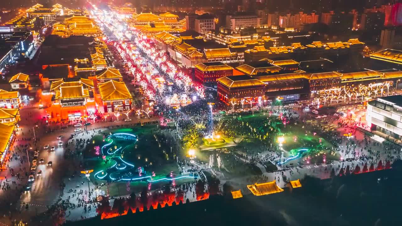 詳情圖-中國西安大唐光大夜景的延時(shí)鳥瞰圖