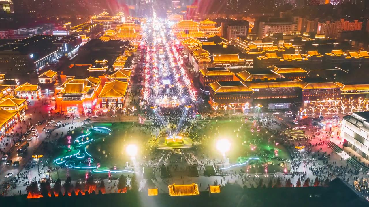 詳情圖-中國西安大唐光大夜景的延時(shí)鳥瞰圖