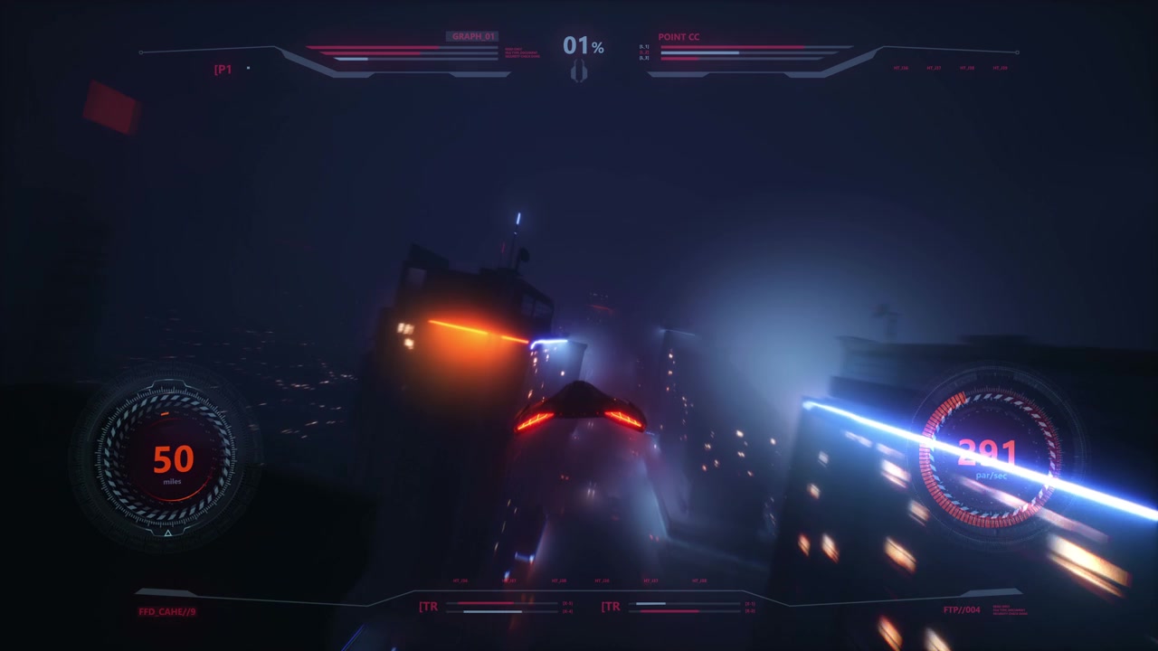 詳情圖-速度飛船賽車3D視頻游戲與HUD。霓虹風格的城市