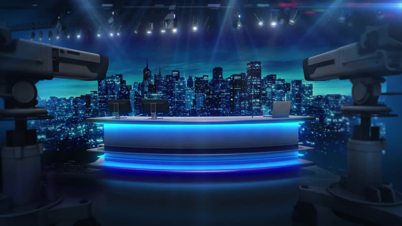 电视广播新闻虚拟演播室设置-背景循环4K