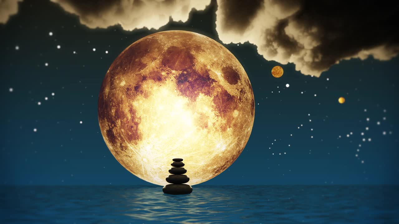禅宗石在满月前保持平衡