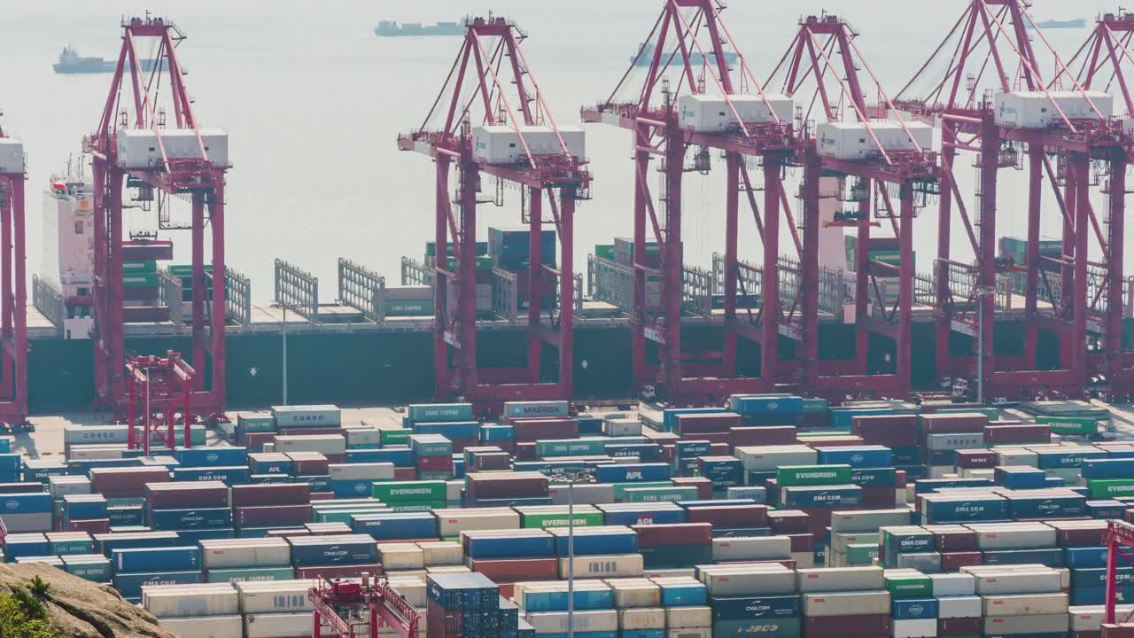 详情图-4K时间推移:鸟瞰图最大的工业港口与集装箱船