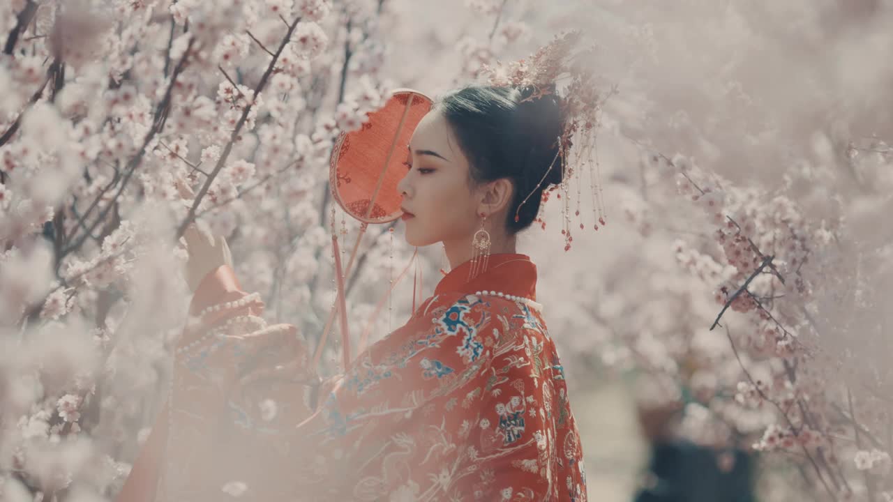 中国妇女穿着汉服，古代服装