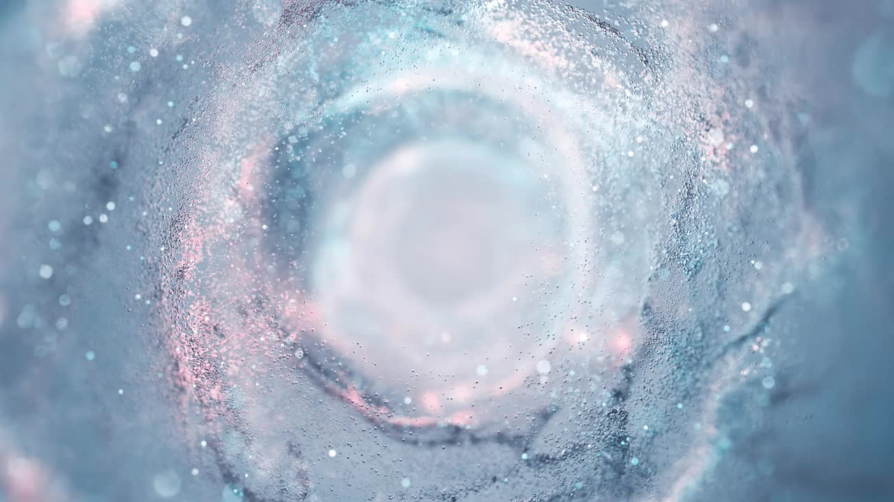 飞行通过移动粒子-隧道，螺旋，抽象背景-水，冰，雪