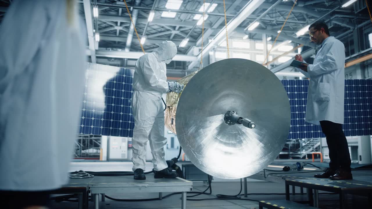 詳情圖-負責衛(wèi)星建設的工程師和技術員。航空航天局宇宙飛船制造工廠:開發(fā)宇宙飛船的不同科學家群體。國際太空探索計劃